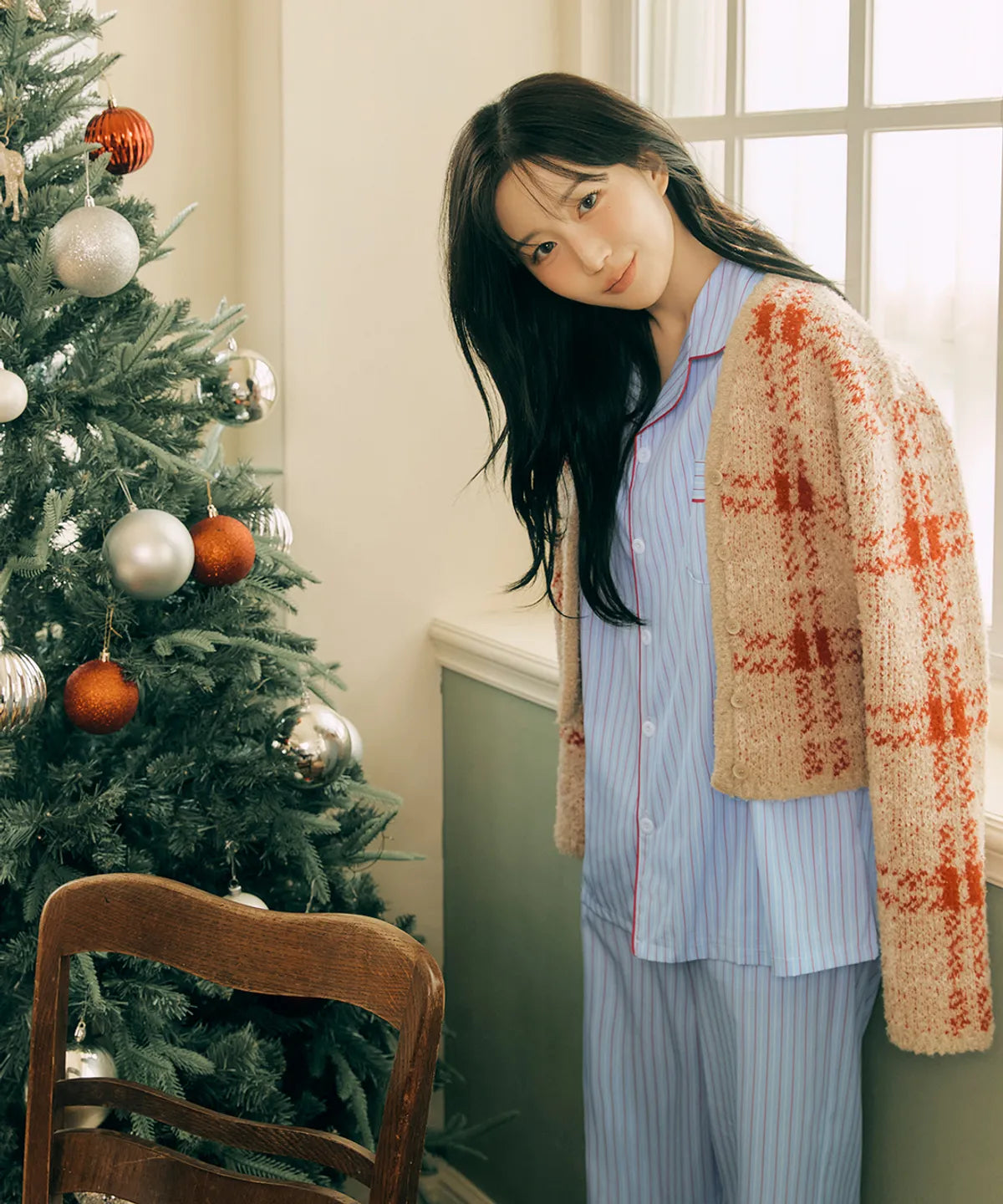 Nmixx Haewon X Dossy Silk Fit Chloe Long Sleeve Couple Pajama Set (Sky)