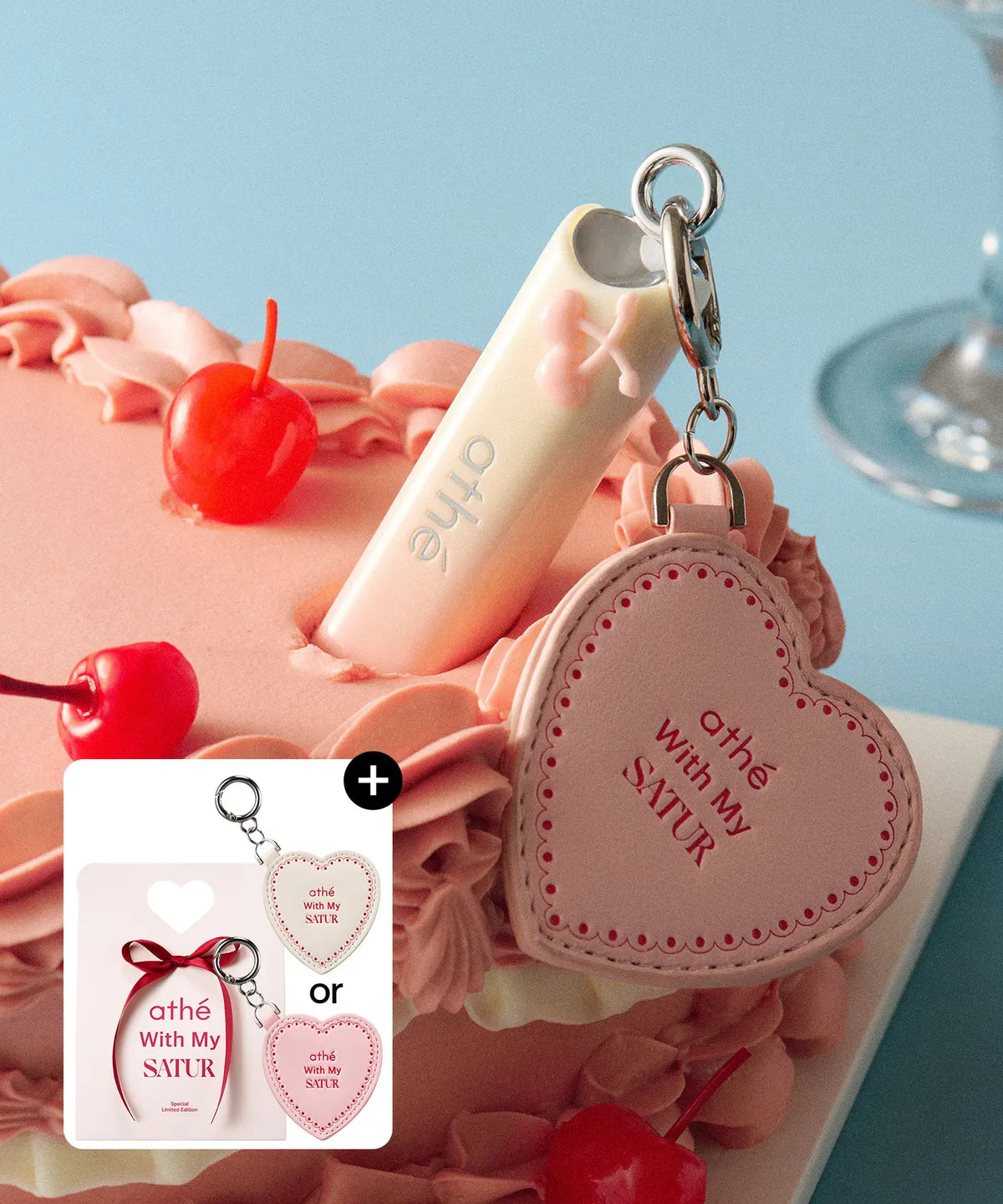 ATHE X SATUR Lip Glowy Balm with Gift (Mirror Keyring & Packaging Box)
