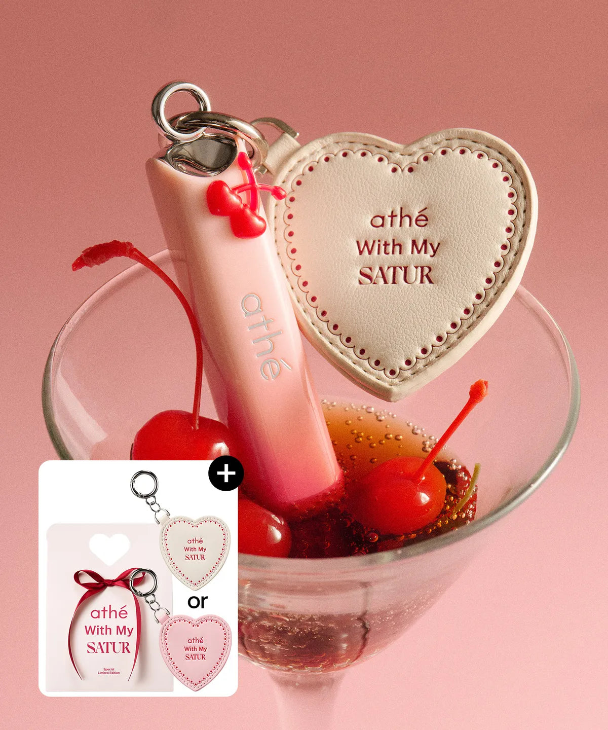 ATHE X SATUR Lip Glowy Balm with Gift (Mirror Keyring & Packaging Box)