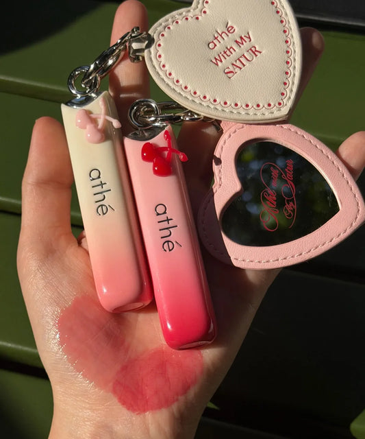 ATHE X SATUR Lip Glowy Balm with Gift (Mirror Keyring & Packaging Box)