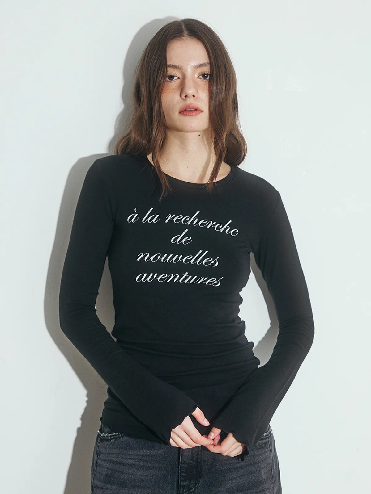 Oafish See-Through Lettering Long Sleeve_ Balck