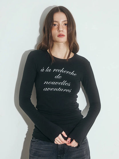 Oafish See-Through Lettering Long Sleeve_ Balck