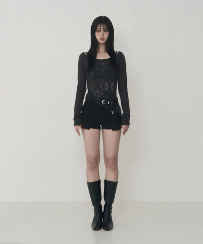 ETRE AU SOMMET Lettering Logo Boat Neck See-Through Tee