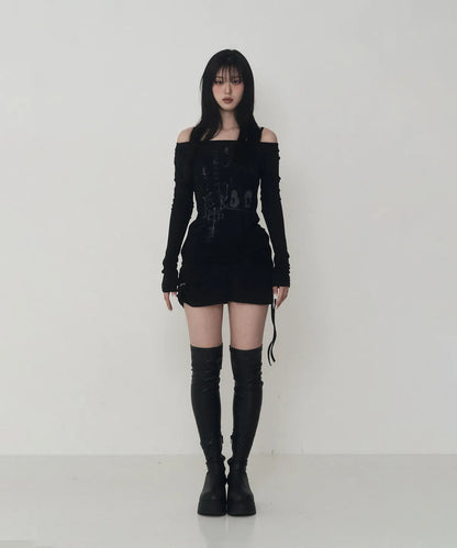 ETRE AU SOMMET Lettering Logo Boat Neck See-Through Tee