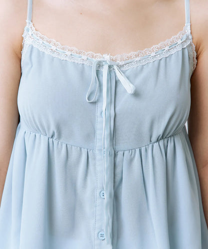 [Aespa Karina Worn] ROUGHNECK Bell Chiffon Lace Top Blue