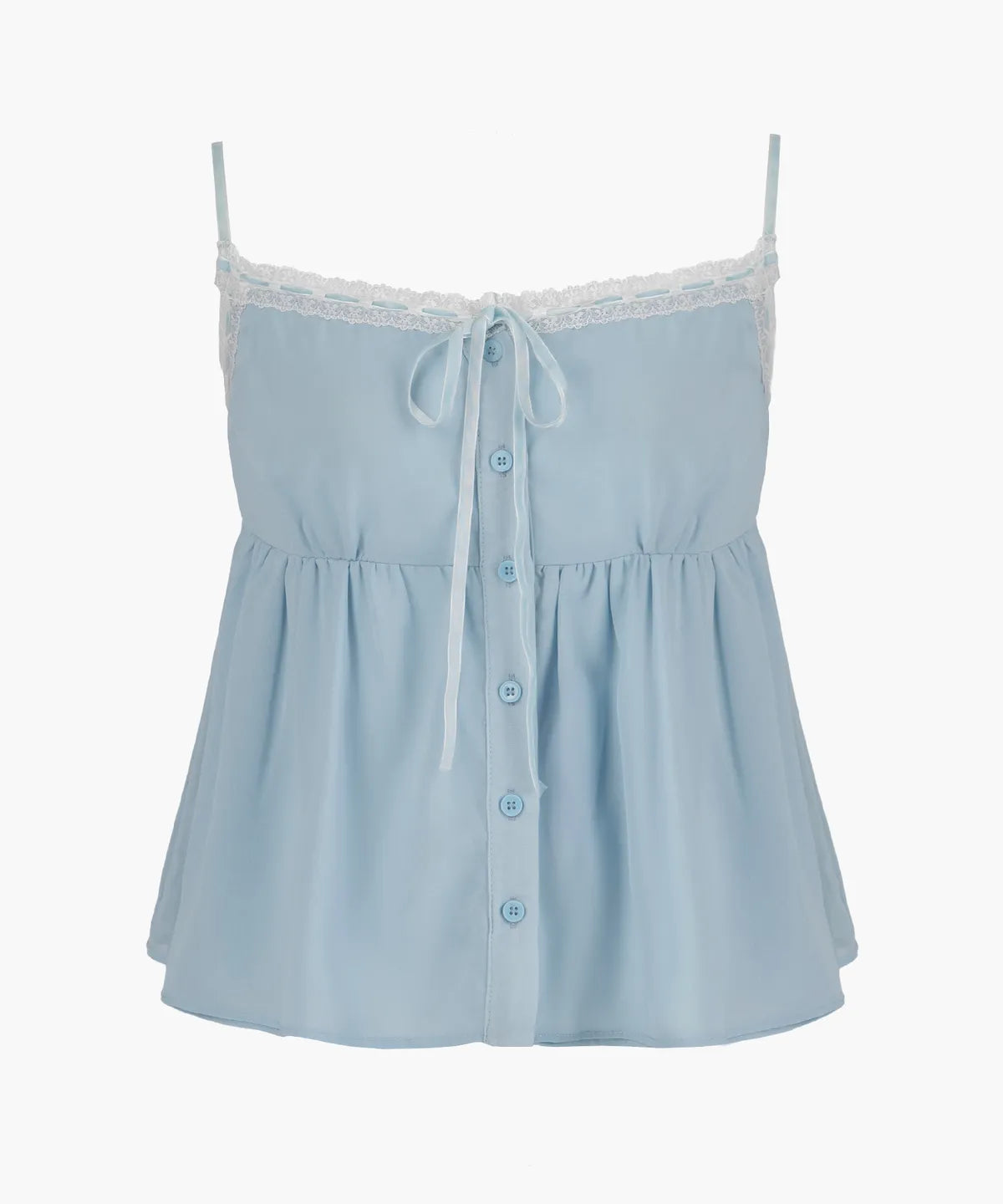 [Aespa Karina Worn] ROUGHNECK Bell Chiffon Lace Top Blue