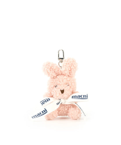 Macni - Flap String backpack, Paisley Slim Pouch Navy & Mini Rabbit Keyring Pink Set