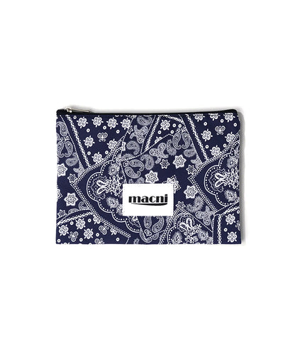 Macni - Flap String backpack, Paisley Slim Pouch Navy & Mini Rabbit Keyring Pink Set