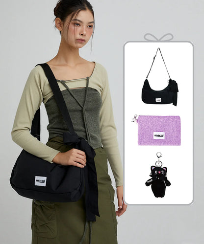 Macni - Ribbon Crescent bag, Poodle Pouch & Keyring Set