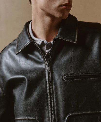 [Lee Do-hyun Pick] 25FW MS Faded Synthetic Leather Drizzler Jacket - Black