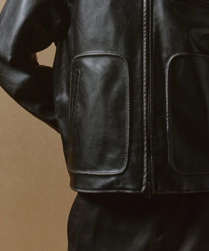 [Lee Do-hyun Pick] 25FW MS Faded Synthetic Leather Drizzler Jacket - Black