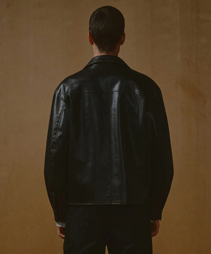 [Lee Do-hyun Pick] 25FW MS Faded Synthetic Leather Drizzler Jacket - Black