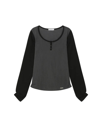 [Cho Yi-hyun Pick] Miseki Seoul Henley Neck Long Sleeves Charcoal