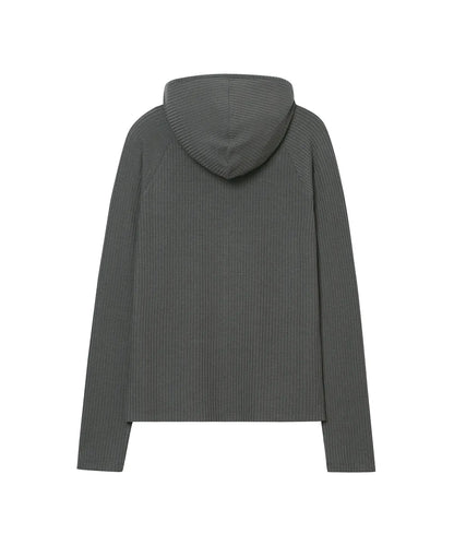 [Illit Yunah Worn] Superdry W Hooded Rib Knit Slip Zip-up Dark Gray