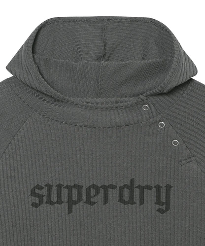 [Illit Yunah Worn] Superdry W Hooded Rib Knit Slip Zip-up Dark Gray