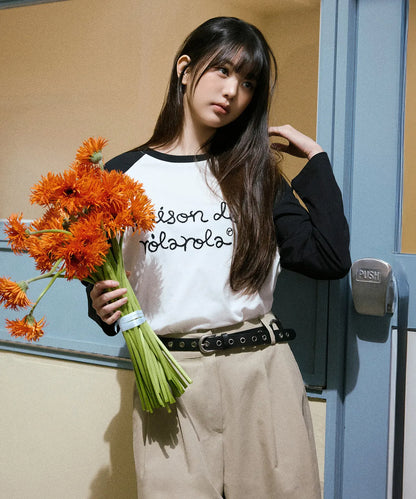 [Ive Wonyoung Worn] RolaRola Maison De Rola Raglan T-Shirt- White Black