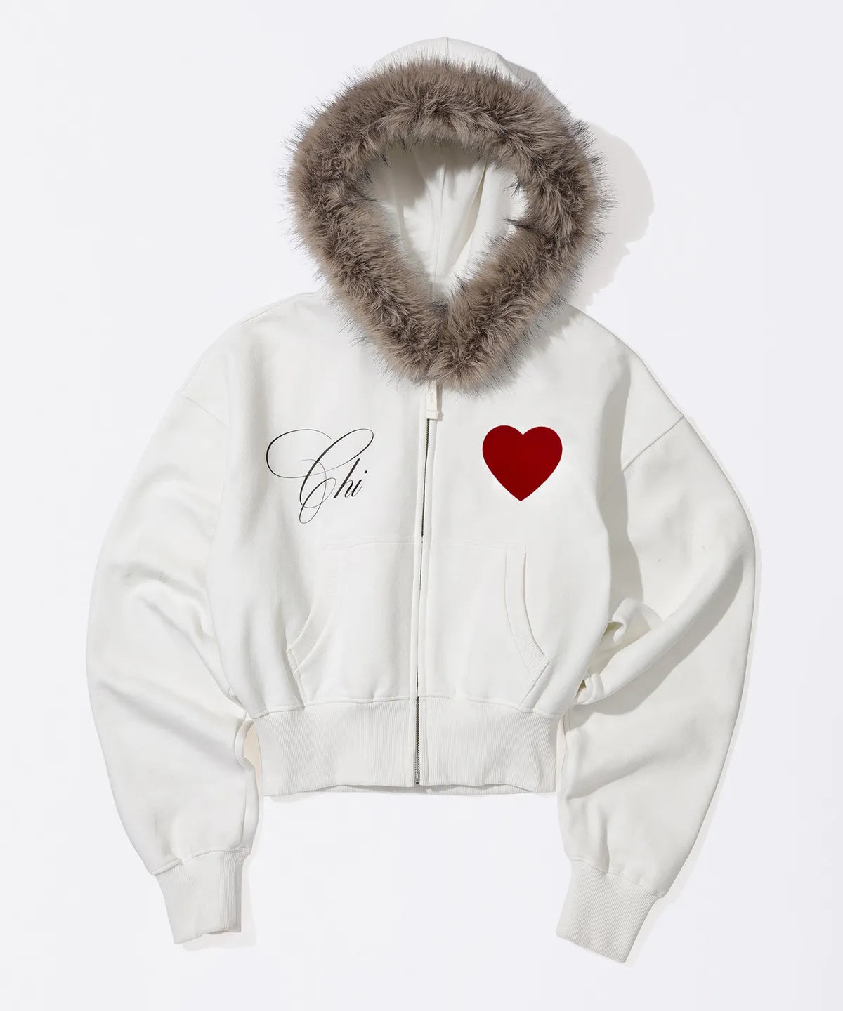 [Itzy Yeji Won] Sculptor Faux Fur Trimming Hooded Zip-Up White