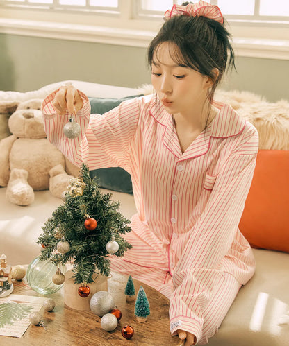Nmixx Haewon X Dossy Silk-Fit Lovesome Long-Sleeve Couple Pajama Set (Pink)