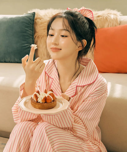 Nmixx Haewon X Dossy Silk-Fit Lovesome Long-Sleeve Couple Pajama Set (Pink)