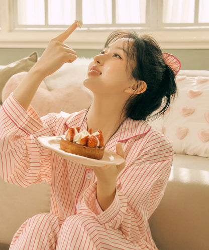 Nmixx Haewon X Dossy Silk-Fit Lovesome Long-Sleeve Couple Pajama Set (Pink)