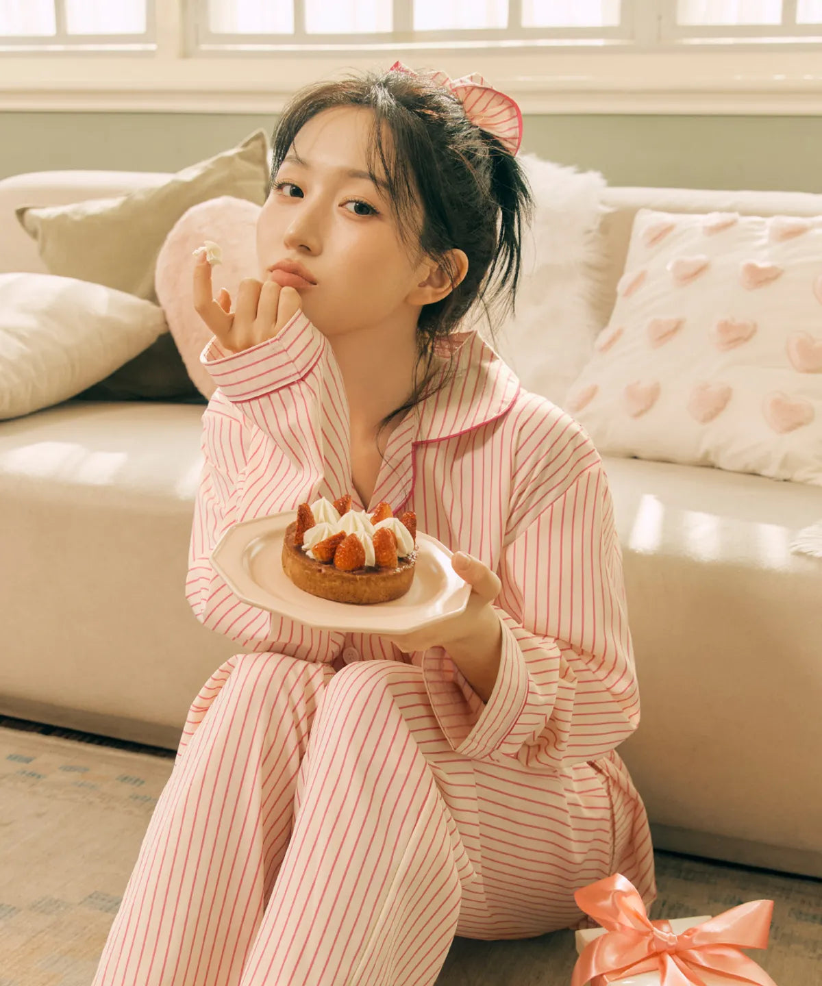 Nmixx Haewon X Dossy Silk-Fit Lovesome Long-Sleeve Couple Pajama Set (Pink)