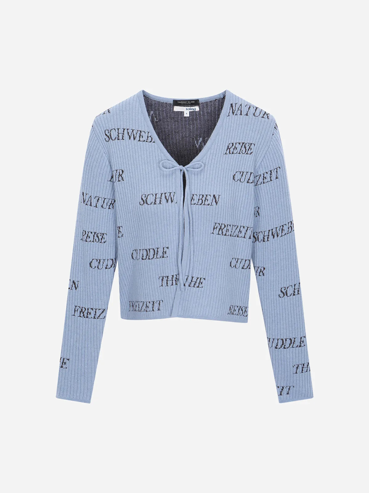[Kiiikiii X Thursday Island] Typo Full-Panel Jacquard Golji Cardigan Blue