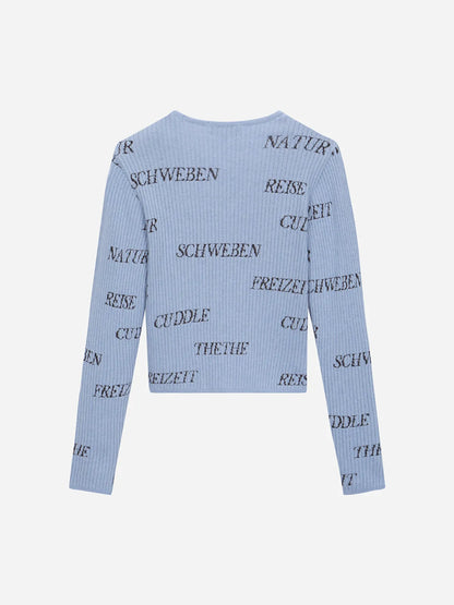 [Kiiikiii X Thursday Island] Typo Full-Panel Jacquard Golji Cardigan Blue