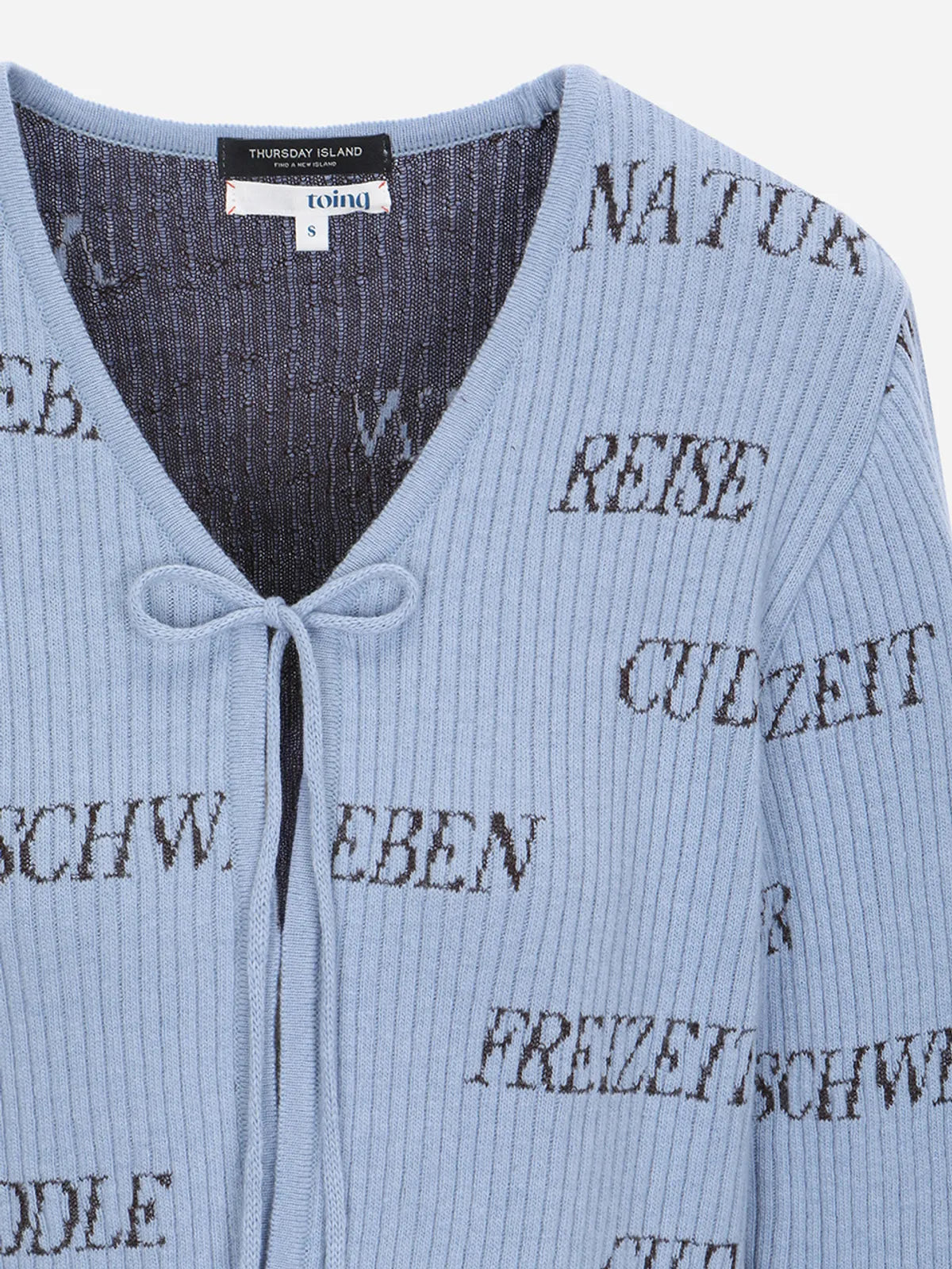 [Kiiikiii X Thursday Island] Typo Full-Panel Jacquard Golji Cardigan Blue