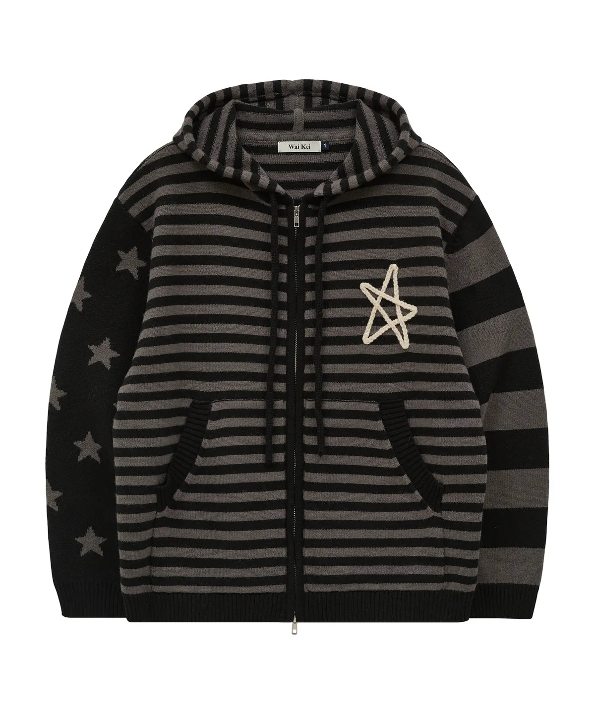 [NCT Wish Ryo Worn] Wai Kei Stripe Star Hooded Knit Zip-Up