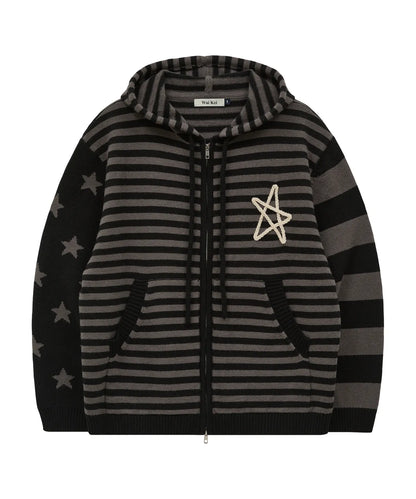 [NCT Wish Ryo Worn] Wai Kei Stripe Star Hooded Knit Zip-Up