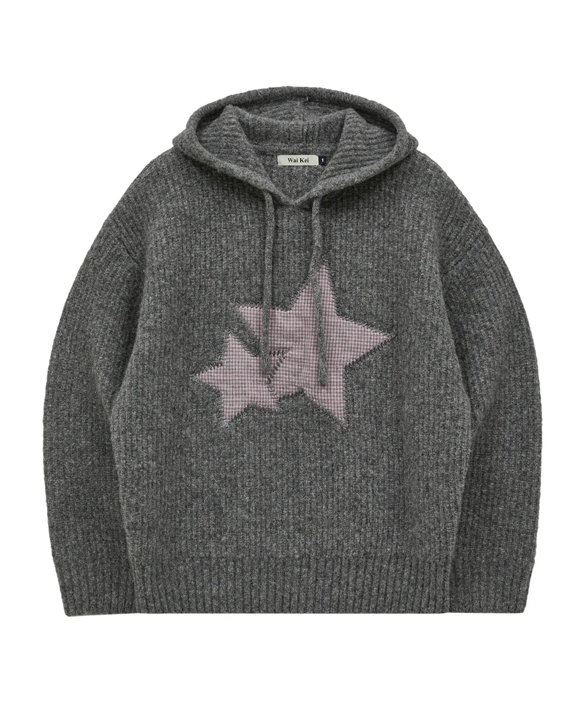 [Izna Mai Worn] Wai kei Big Star Check Applique Hooded Knit