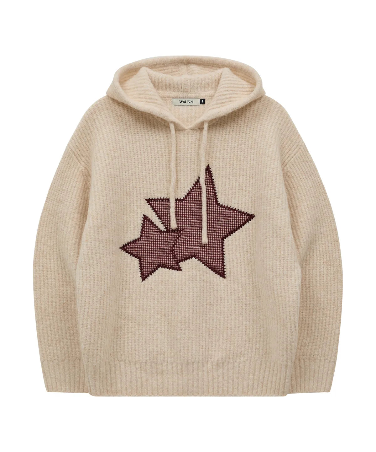 [Izna Mai Worn] Wai kei Big Star Check Applique Hooded Knit