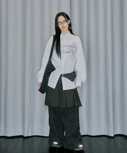 [Enhypen Sunghoon Worn] ODD STUDIO Cross Graphic Stripe Overfit Shirt Blue