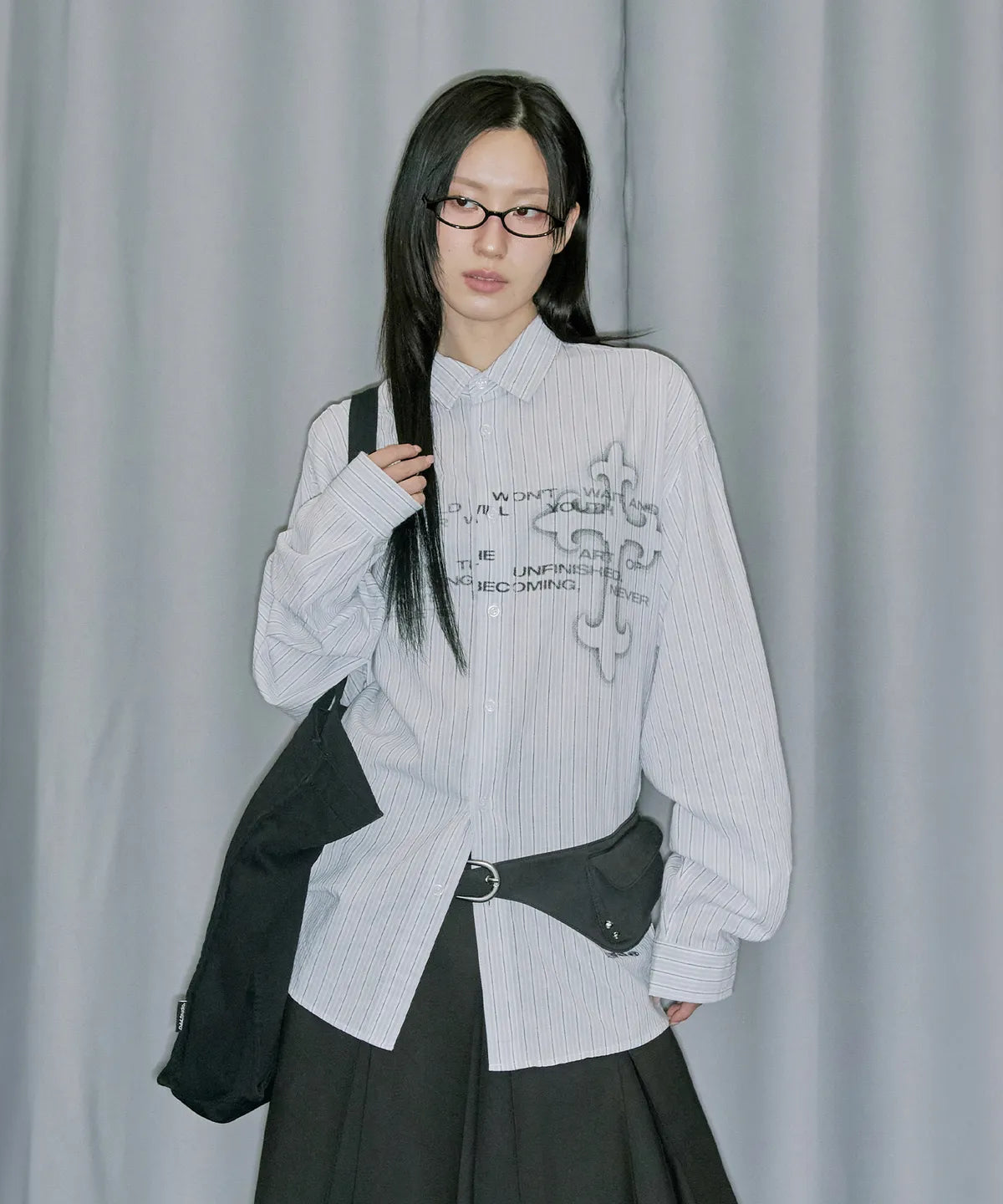 [Enhypen Sunghoon Worn] ODD STUDIO Cross Graphic Stripe Overfit Shirt Blue