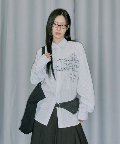 [Enhypen Sunghoon Worn] ODD STUDIO Cross Graphic Stripe Overfit Shirt Blue