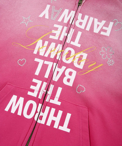 [Hearts2Hearts Stella Worn]Grailz Over Graphic Vintage Zip Hoodie - Pink