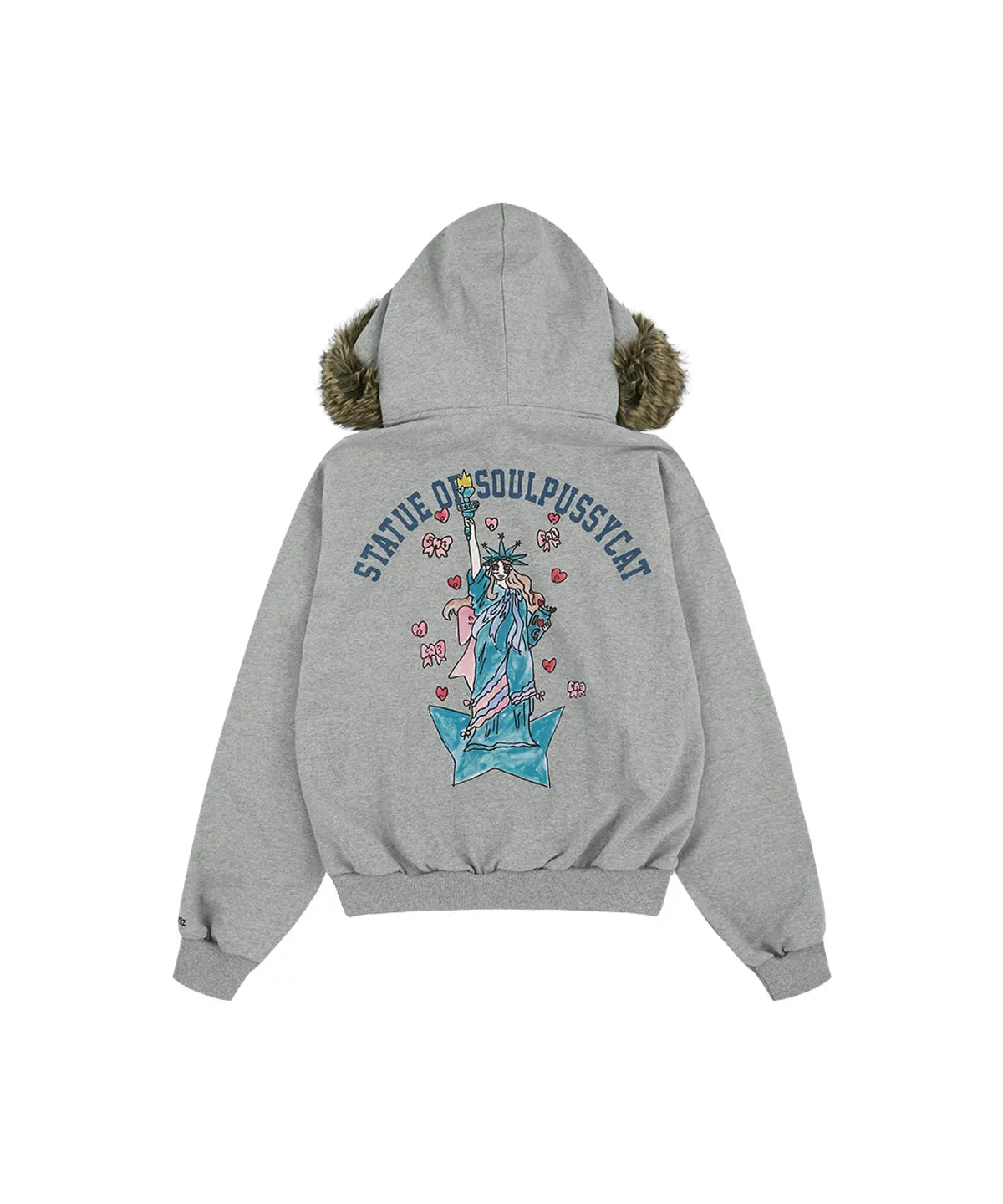 [Lesserafim Chaeyeon Worn] SoulPussycat X Grailz Parody Fur Zip Up Hoodie -Gray