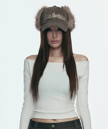 Gila Archive Brown Faux Fur Logo Earflap Cap