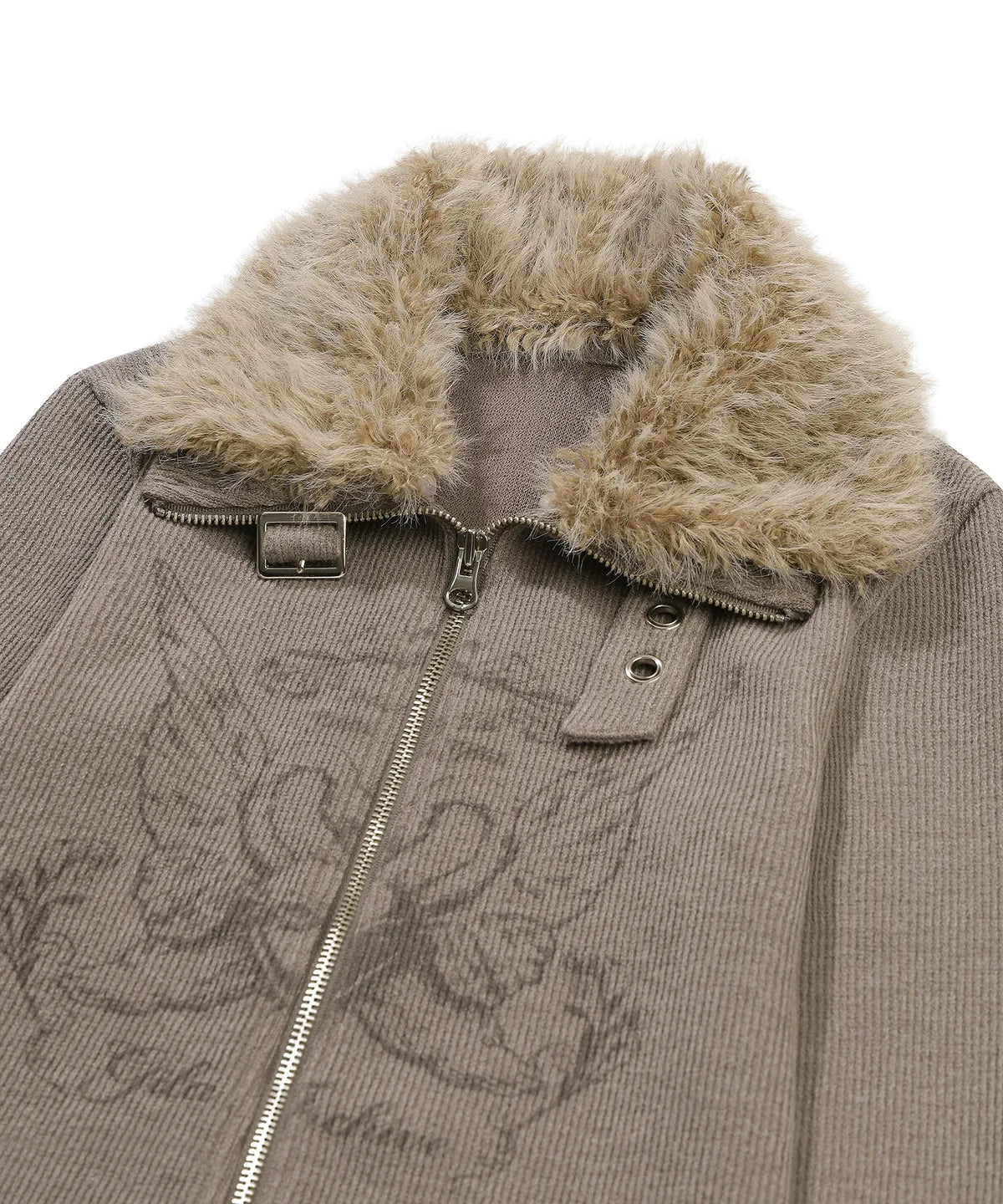 Gila Archive Fur Collar Graphic Knit Zip-Up