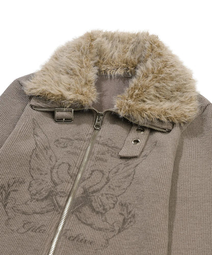 Gila Archive Fur Collar Graphic Knit Zip-Up