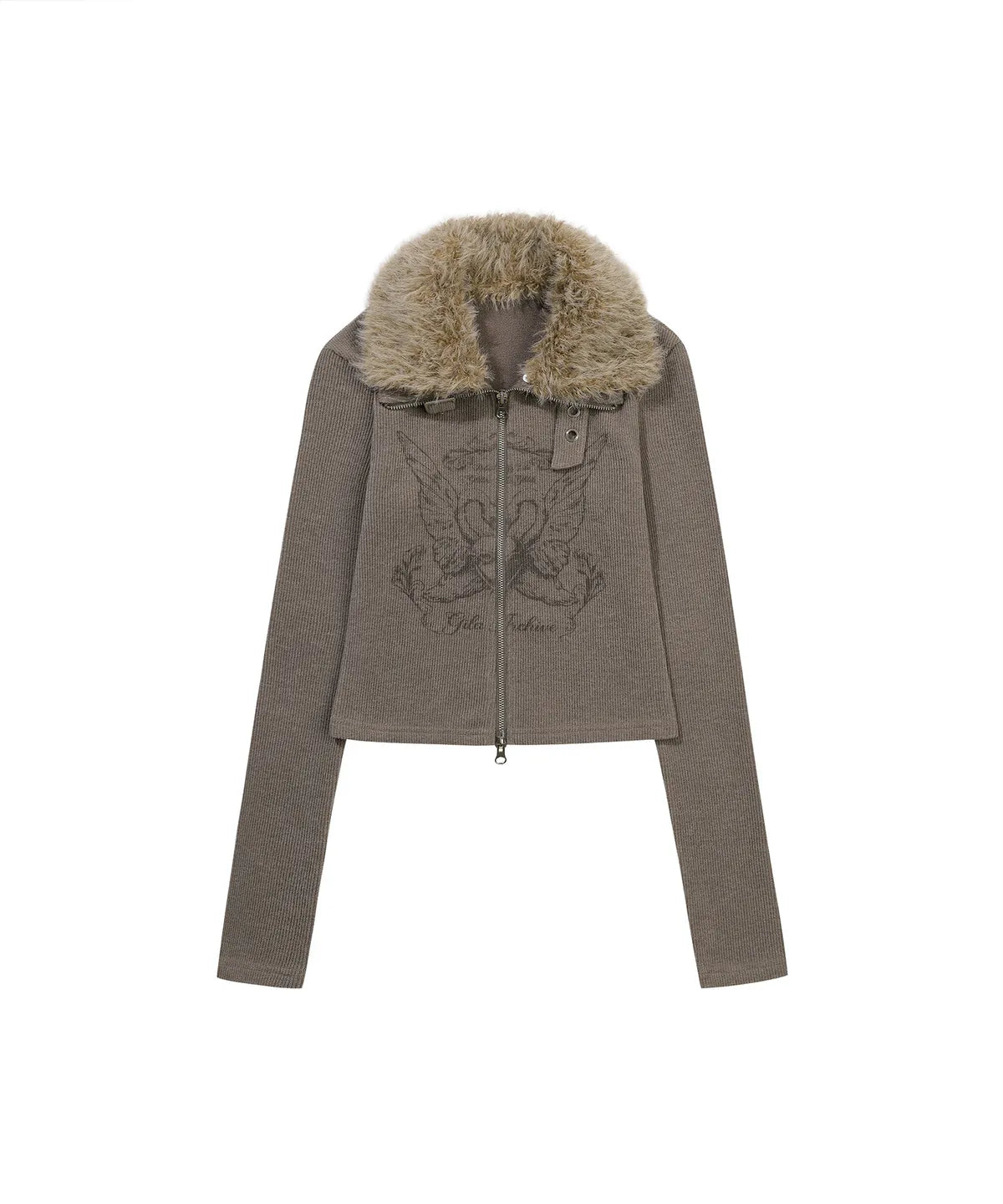 Gila Archive Fur Collar Graphic Knit Zip-Up