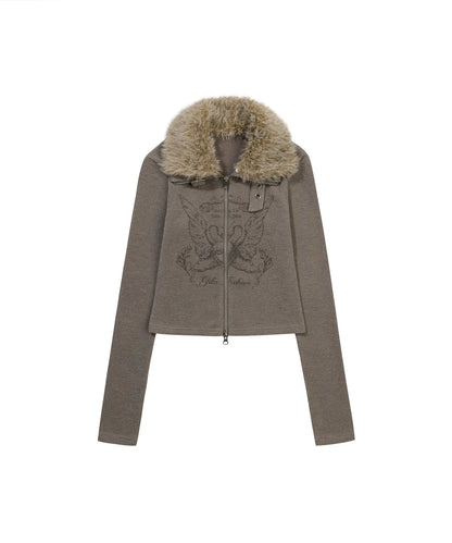 Gila Archive Fur Collar Graphic Knit Zip-Up