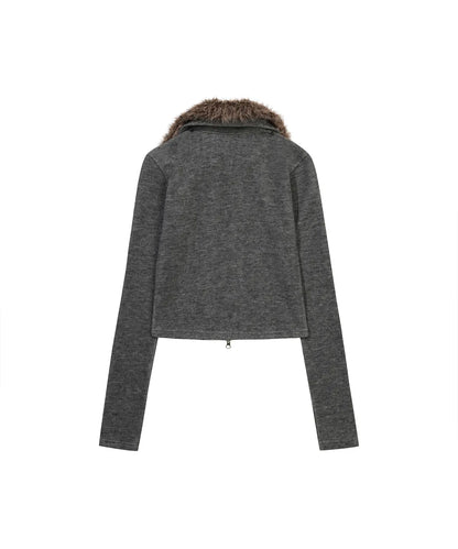 Gila Archive Fur Collar Graphic Knit Zip-Up