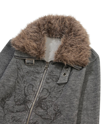 Gila Archive Fur Collar Graphic Knit Zip-Up