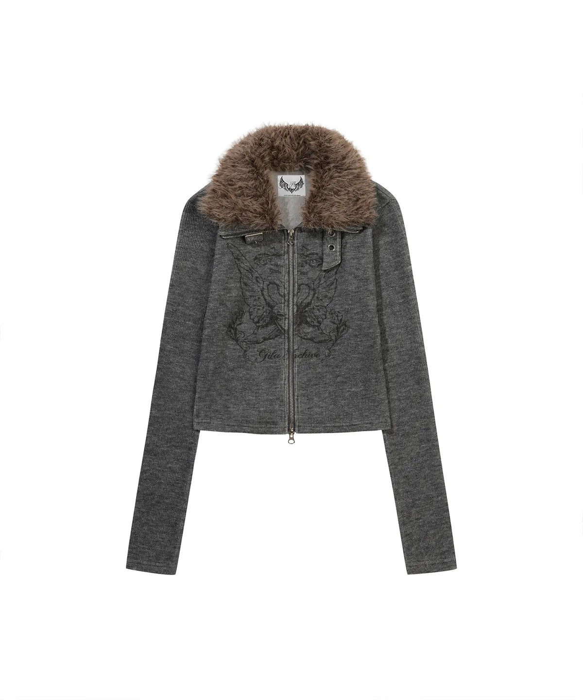 Gila Archive Fur Collar Graphic Knit Zip-Up