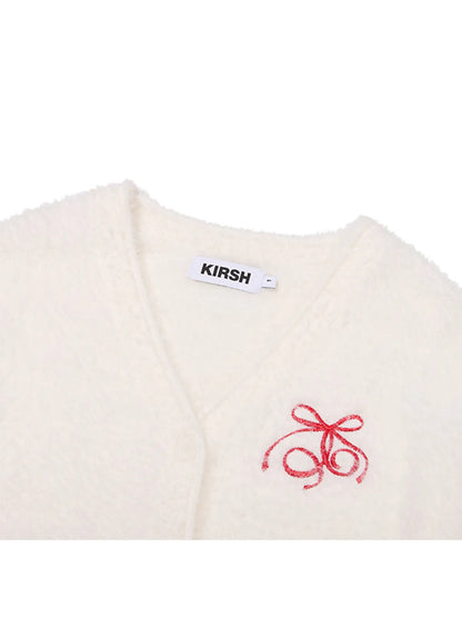 [Taeyeon Worn] Kirsh Ribbon Cherry Loose-Fit Hairy Cardigan