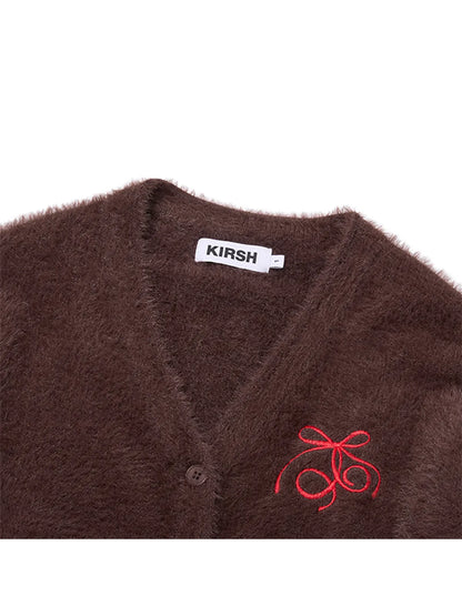 [Taeyeon Worn] Kirsh Ribbon Cherry Loose-Fit Hairy Cardigan