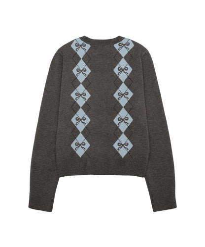 [Qwer Pick] 25FW Ames Crop V Neck Argyle Cardigan