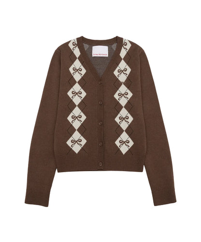 [Qwer Pick] 25FW Ames Crop V Neck Argyle Cardigan