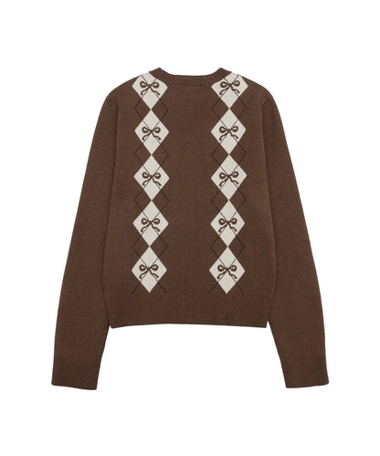 [Qwer Pick] 25FW Ames Crop V Neck Argyle Cardigan